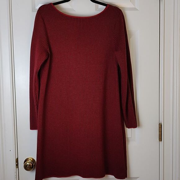J.Jill Cotton Knit Blue & Red Houndstooth Dress Long Sleeve Size M - Picture 6 of 9
